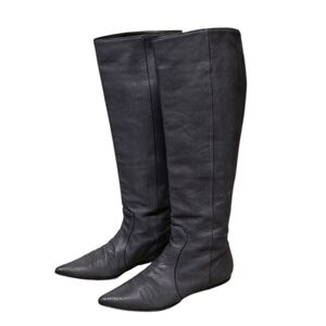 Devi Kroell Black Python Knee High Boots Genuine Snakeskin Flat Riding Boot 37/7